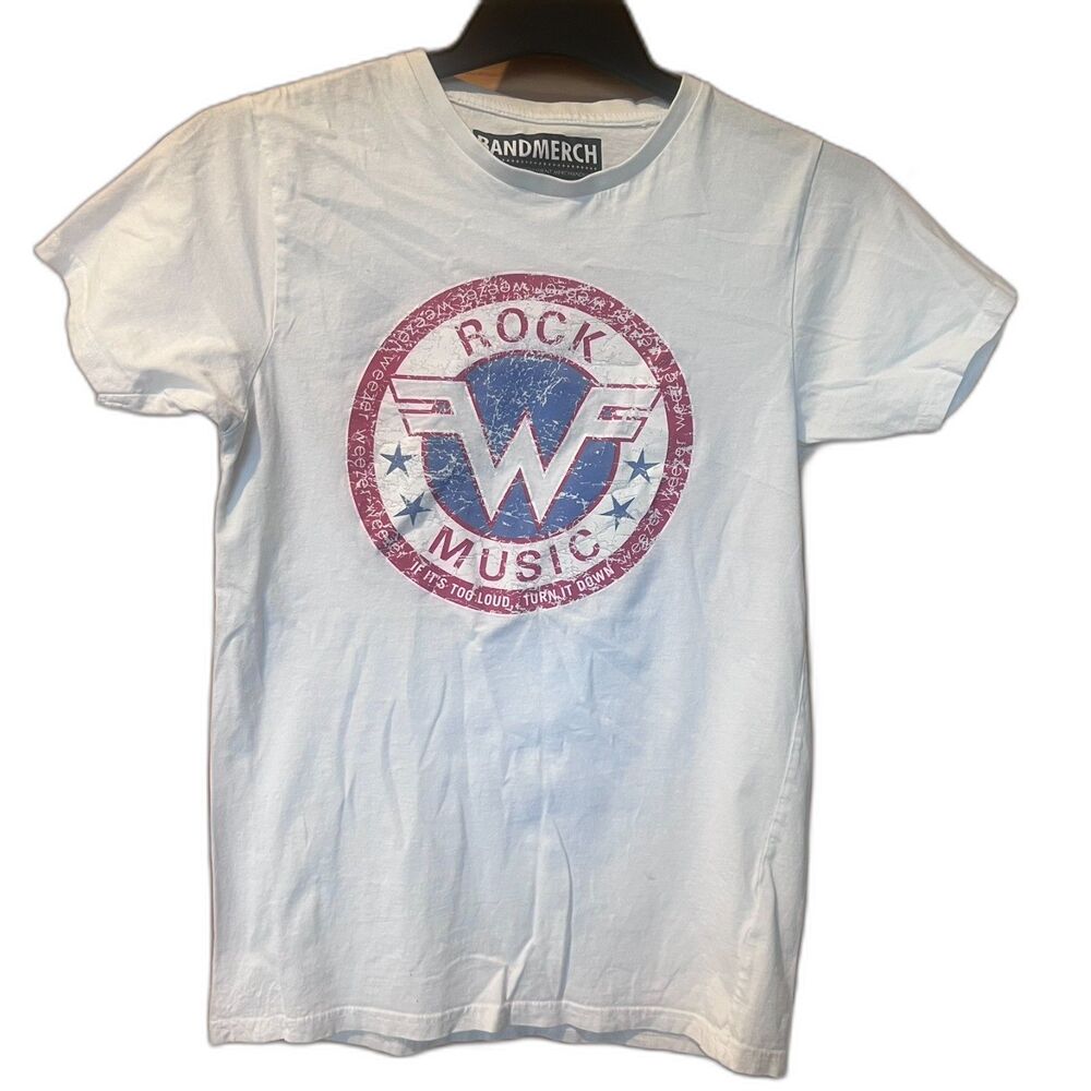 Official Weezer "Rock Music" Distressed Logo Graphic T-Shirt - Size - Picture 2 of 5
